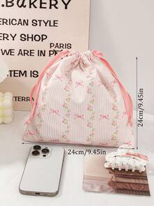 1 件花卉条纹蝴蝶结图案旅行护肤抽绳收纳袋化妆包内衣衣物收纳袋卫生巾袋短途旅行必备旅行收纳套装、收纳袋套装、行李箱收纳袋套装学校用品大学宿舍学生房间装饰必备品 - 彩色 - 查看 14