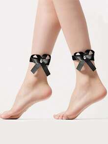 2pcs Anklet PU Leather Butterfly Anklet Fashion Foot Jewelry Suitable For Women Party And Dance, Applicable For Halloween, Valentine's Day, Leather, PU - Black - View 2