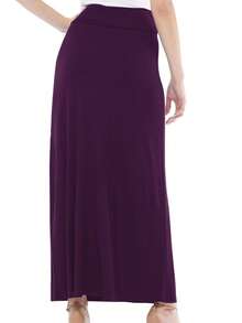 Maxi Length High Waist Foldable Waistband Solid Skirt  Plain  Casual  Elegant  Knitted Fabric        Home  Office  Street  Daily - 紫色 - 查看 3