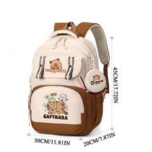 Extra Large Capybara Print Backpack - Cute Patchwork Design, Nylon Material, Lightweight Student Backpack Suitable For High School And College, Korean Style