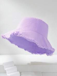 1pc Women's Solid Color Artsy Frayed Brim Bucket Hat, Versatile Bucket Hat - Multicolor - View 21