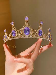 1pc Girls Crystal Crown Headband, Luxury Princess Crown Hair Accessories For Children