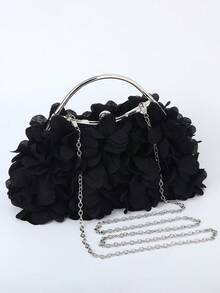 Women Evening Bag For Women And Brides Elegant Kiss Lock Clutch With Floral Decor Quiet Luxury Wedding, Prom, Party And Banquet Accessories  Mother's Best Gift - 黑色 - 查看 2