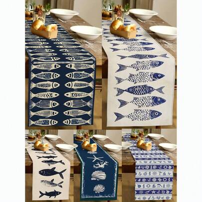 1 khăn trải bàn họa tiết cá, phong cách hiện đại, chất liệu vải lanh giả, có sẵn kích thước 33*91cm, 33*183cm hoặc 33*274cm, đồ dùng trang trí nhà theo chủ đề đại dương trong nhà/ngoài trời, đồ trang trí tiệc sinh nhật, đồ trang trí phòng. Thích hợp để trang trí nhà bếp và tiệc sự kiện.