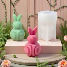 2pcs Minimalist Striped Rabbit Egg Shaped Decor, Creative Handmade Gift, Aromatherapy Candle Mold - White - View 1