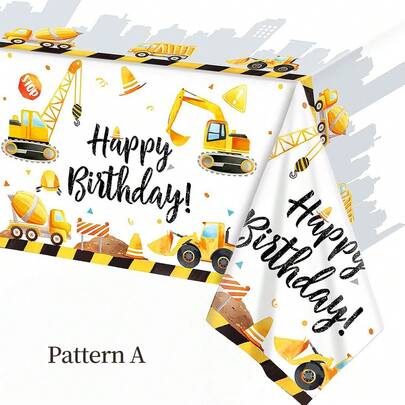 1 件建筑生日派对装饰桌布，建筑主题大尺寸 54 x 108 英寸矩形塑料桌布男孩卡车派对用品