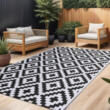 Outdoor Rug,Geometric Outdoor Rugs For Garden Patios Reversible & Easy Cleaning Decking Rug, Portable Comfortable Woven Waterproof Carpet - Black and White - View 12