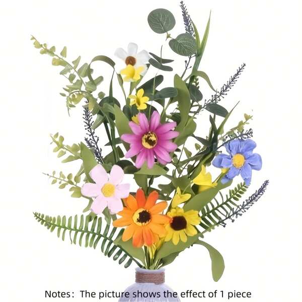 1Pc Artificial Daisy Flowers Fake Silk Spring Flowers Colorful Flowers Fake Wildflowers Bouquet For Home Indoor Table Vase Wedding Party Decor,Fall Decor,Autumn