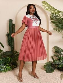 Mgiacy-Lady 新款纯色大码鸡尾酒会连衣裙 荷叶边紧身连衣裙 - 粉色 - 查看 5