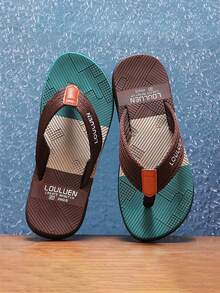 Sandálias masculinas de sola grossa com tecido de poliéster colorido, calçados de praia novos e antiderrapantes para o verão ao ar livre - Multicolorido - Ver 16