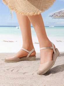 Women's Platform Ankle Strap Closed Toe Espadrille Matching Dress Wedding Wedge Apricot Sandals - Apricot - View 4