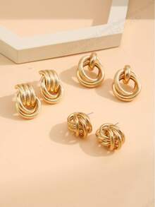 6pcs Fashionable Gold-Tone Earrings, Suitable For Daily Wear - Yellow Gold - View 1