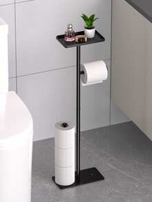 Space-Saving Bathroom Organizer Box, Floor-Standing Toilet Paper Holder With Cleaning Brush And Tissue Rack, Moisture-Proof Wall-Mounted Storage Rack For Easy Access - Multicolor - View 3