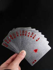 1pc 54 Sheets Color Silvery Gold Card Games Card Group Waterproof Multiplayer Game Cards Suit Magic Package Marry Party Birthday Festival Board Game Gift Collection - Silver - View 4