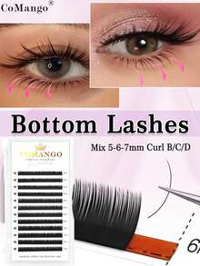 CoMango 12Rows J/B/C 0.07mm Bottom Volume Individual Eyelash Extension Lashes Matte Black Natural Soft Mix5-7mm Lower Lash Bottom Silk Makeup Lash Cilos - Multicolor - View 1