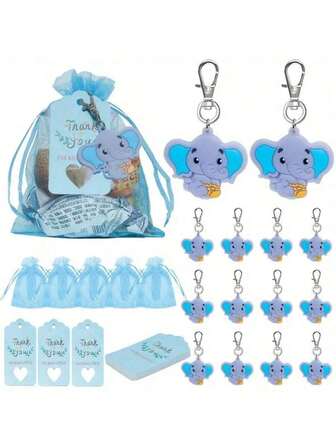 30pcs/Set, Cute Elephant Keychains For Gender Reveal, Birthday, And ShowerParties - Perfect Party Favors,Package Includes 10 Elephant Key Chains, 10 Clear Yarn Bags, And 10 Thank You Kraft Label Hangtags For A Total Of 30 Pieces