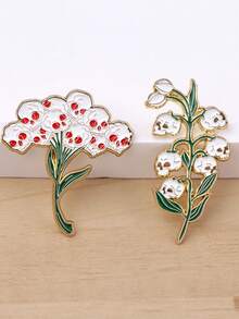 2Pcs Punk Skull Flower Enamel Pins Women's Brooches Lapel Pins Badge On Backpack Costume Accessories Jewelry Gift - Multicolor - View 4