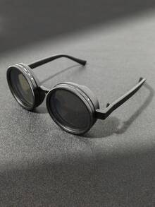 1pc Classic Retro 2025 New Round Frame Fashion Glasses, Adjustable Photochromic Black Lens, Niche Design With Distinctive Vibe - Multicolor - View 1