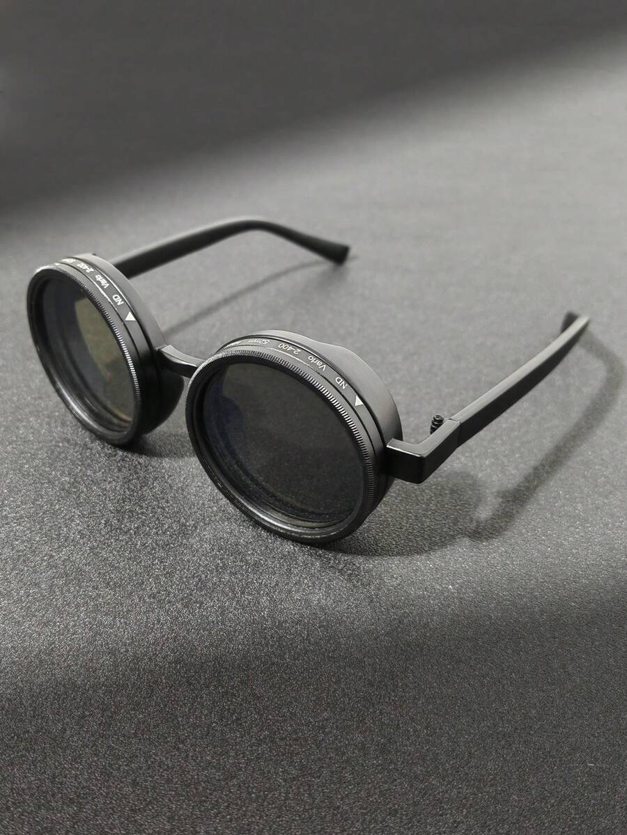 1pc Classic Retro 2025 New Round Frame Fashion Glasses, Adjustable Photochromic Black Lens, Niche Design With Distinctive Vibe - Multicolor - View 1