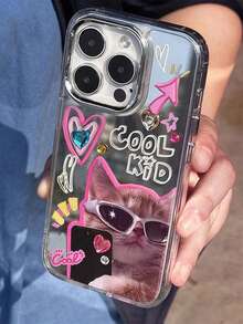 情人节趣味太阳镜小狗小猫化妆镜手机壳适用于 16 15 14 Max 13 12 可爱猫狗动物 Y2K 防震防水防摔防刮