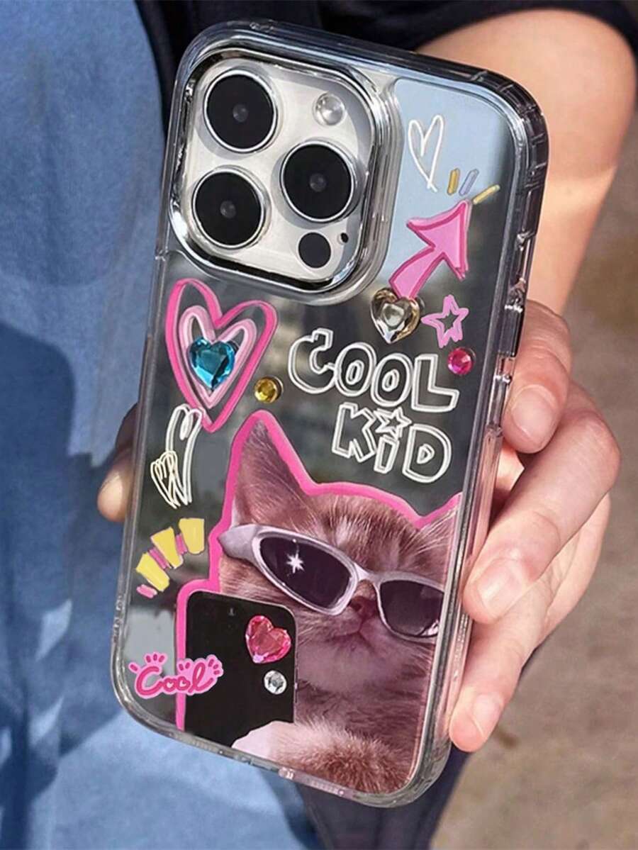 情人节趣味太阳镜小狗小猫化妆镜手机壳适用于 16 15 14 Max 13 12 可爱猫狗动物 Y2K 防震防水防摔防刮