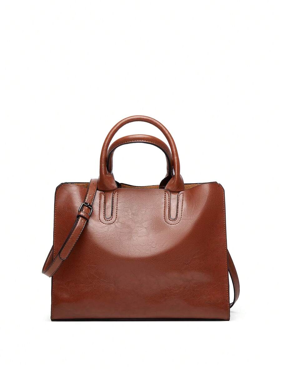 Women's Handbag, Vintage Handbag, Casual Large Crossbody Bag, Women's Shoulder Bag, Equipped With A Long Strap, Suitable For Party Shopping, Simple Style Brown.