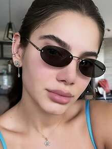 1 buc Ochelari de vedere cu ramă mică ovală la modă pentru femei, ochelari de vedere fără ramă metalică, potriviți pentru ținute zilnice pentru vacanța de vară la plajă, în aer liber, călătorii