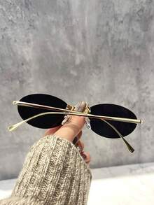 1 buc Ochelari de vedere cu ramă mică ovală la modă pentru femei, ochelari de vedere fără ramă metalică, potriviți pentru ținute zilnice pentru vacanța de vară la plajă, în aer liber, călătorii