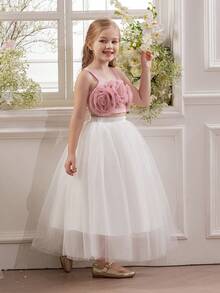 Tween Girls' Mesh Valentine's Day Party Princess Dress, Suitable For Children's Birthday Party, Flower Girl, Wedding, Formal Occasion, Holiday Celebration - Pink - View 8