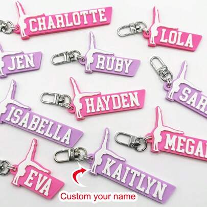 Llaveros acrílicos personalizados de gimnasia, llaveros personalizados con nombre y color de softball, etiqueta personalizada de fiesta de gimnasia en acrílico, etiqueta con nombre de gimnasia personalizada para bolsas, llaveros personalizados de gimnasia, llavero de gimnasia personalizado, regalos para ella, amigos, novia, hija, compañera de clase, estudiante