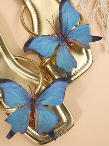 French Style Flat Flower Strap Flip Flops For Women, New Summer Fashionable Fresh Gentle Sandals For Casual, Party, Commuting, Outdoor Walking, Beach - Gold - View 8