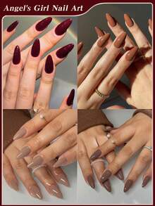 96 pezzi (4 colori misti) Unghie finte a mandorla lunghe di colore rosso e caffè, punte acriliche corte, unghie finte a copertura completa con finitura opaca. Contiene 1 colla gel e 1 lima per unghie, con scatola di conservazione. Adatto per uso quotidiano e per feste per donne e ragazze. - Multicolore - Visualizzare 2