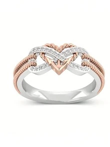 1 件时尚甜美十字交叉心形设计简约韩式蝴蝶小戒指，非常适合女性