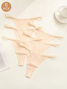 6pcs/Pack Low Waist Sexy Thong Panties, Seamless V-Shape Briefs, Women's Daily Wear Underwear - Apricot - View 13