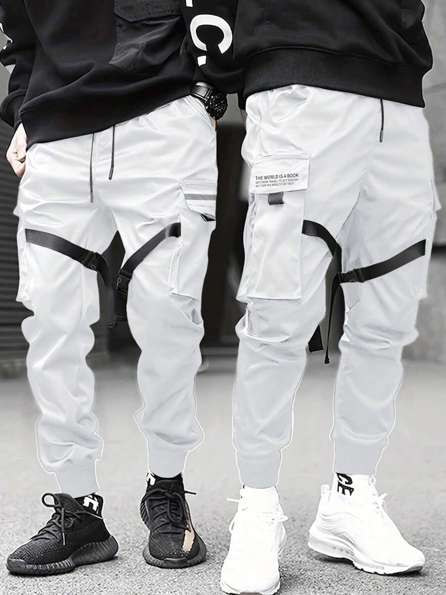 Men's Fashionable Casual Cargo Pants With Pocket Design, Fall - White - View 1