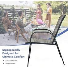 6PCS Garden Rattan Chairs Stackable PE Wicker Patio Bistro Dining Chairs With Armrests Outdoor Steel Frame High Back Deck Chair For Lawn Backyard And Poolside - MixGrey - View 4