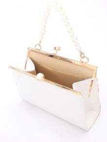 Queen Head Pearl Decorated Clip-Top Handle Bag For Women - Baby Pink - View 10