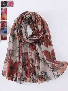 Balinese Floral Print Scarf Shawl - Multicolor - View 1