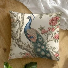 1 Stück Retro Pfau auf Ast Dekorativer Kissenbezug, Samtgewebe einseitig bedruckt, 45*45CM/18*18 Zoll Kissenhülle, geeignet für moderne minimalistische Sofas, Wohnzimmer Dekoration, Geschenk