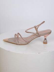 Women's Sexy Pointed Toe Rhinestone Embellished Stiletto High Heel Sandals, Summer - Champagne - View 6