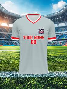 定制马德里竞技队男士足球球衣，运动队俱乐部训练 V 领衬衫，正面和背面印有个性化姓名、号码、徽标，适合休闲、派对、日常穿着 - 彩色 - 查看 3