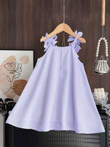 Summer Cute Woven Solid Color Camisole Dress For Girls - Purple - View 2