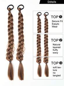 2PCS 18 Inch Boxing Braided Hair Extensions For KIDS Synthetic Long Twist Braid Ponytail Extensions With Rubber Band Daily Use - Gold - View 6