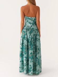 Women's Strapless Dress Stylish Dot Print/Floral Print Sleeveless Tube Long Dress For Summer - Green - View 2