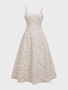 Floreya Summer Wedding Elegant Solid Color French High-End Elegant Light Formal Dress, Waist-Cinching Slim-Fit Spaghetti Strap Midi Dress, Khaki - Khaki - View 2