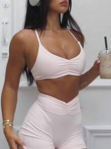 2pcs Women Fashionable Sexy & Comfortable Marl-Color Casual Sporty Set