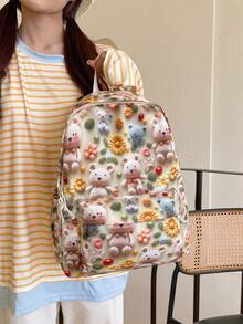 Backpack For Girls, High School Students, Cute Cat Print, Large Capacity Backpack For Girls - Multicolor - View 4