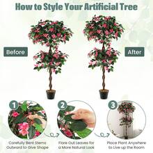 GOFLAME 140 CM Artificial Bougainvillea Tree, Faux Flower Tree With 252 Flowers, 630 Leaves & Real Wood Trunk, Tall Fake Floor Plant In Pot, Artificial Plants For Home Porch & Office Decor - 綠色 - 查看 8