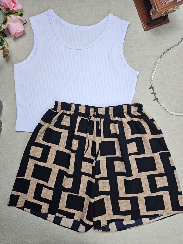Plus size G1 conjuntos Cropped Simples básico+Short Curto estampados