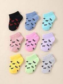 10 Pairs Of Baby Cute, Simple And Unisex Sheer Socks In Random Colors. They Have Jacquard Patterns Of Stripes, Bows And Hearts, And Are Suitable For Both Baby Boys And Baby Girls. These Socks Are Suitable For All Seasons. - Multicolor - View 6